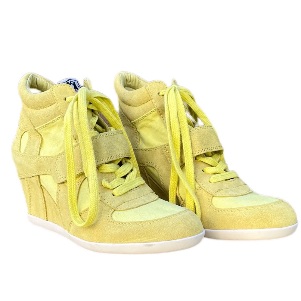 ASH BOWIE LACE-UP SUEDE SNEAKER & CANVAS BOOTIES SIZE 39 in neon yellow